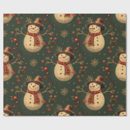 レトロ ヴィンテージ 雪だるま かわいい クリスマス ラッピングペーパー