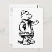 レトロ ヴィンテージ 黒と白 かわいい テディベア ポストカード (正面/裏面)