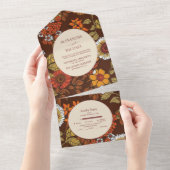 レトロ ヴィンテージ 60年代 テラコッタ ウェディング オールインワン招待状 (貼ってはがせる)