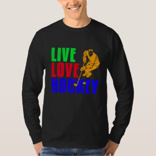 レトロ ヴィンテージ LIVE LOVE HOCKEY おしゃれ プレゼント Tシャツ
