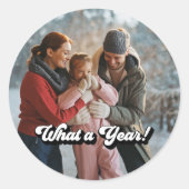 レトロ「一年を振り返って!」ホリデー写真 ラウンドシール (正面)
