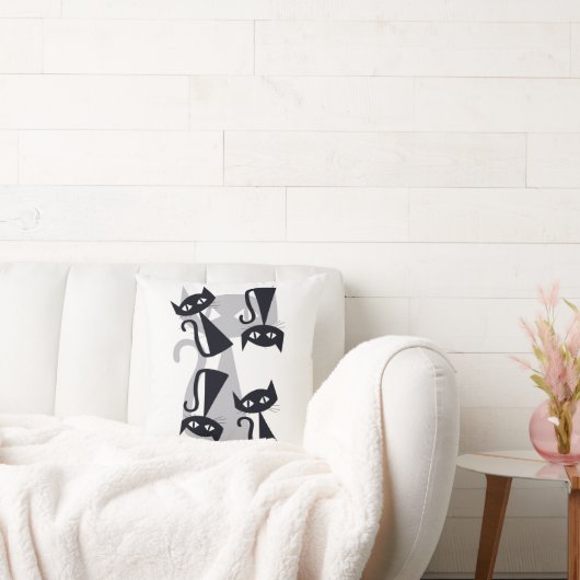 レトロ、世紀中頃の黒猫 クッション (ソファ)