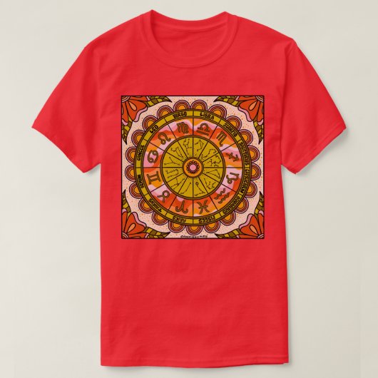 レトロ〔占星術の〕十二宮図ホイール Tシャツ (デザイン正面)