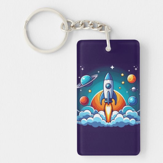 レトロ、宇宙用ロケット キーホルダー (正面)