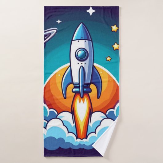 レトロ、宇宙用ロケット バスタオル (バスタオル)
