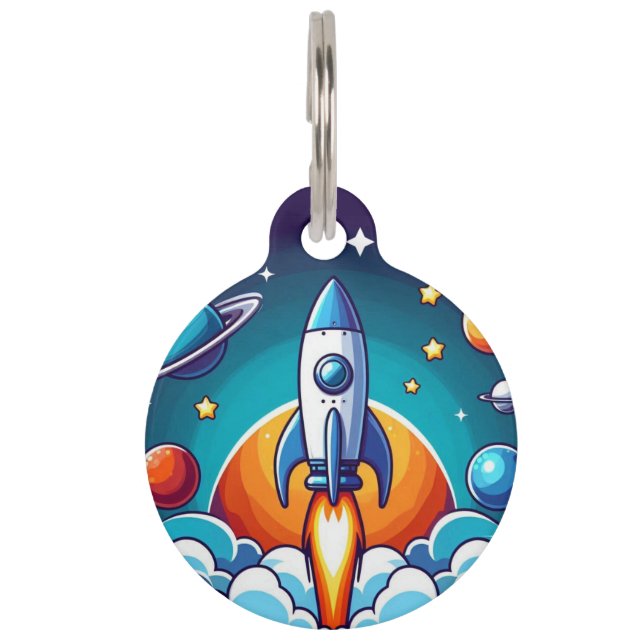 レトロ、宇宙用ロケット ペット　ネームタグ (正面)