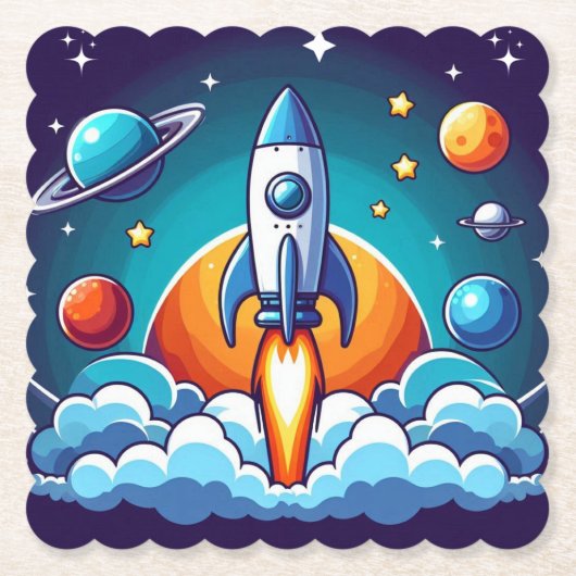 レトロ、宇宙用ロケット ペーパーコースター (正面)