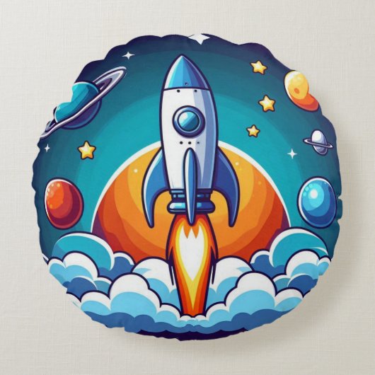 レトロ、宇宙用ロケット ラウンドクッション (正面)