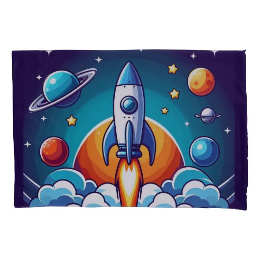 レトロ、宇宙用ロケット 枕カバー (正面)
