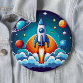 レトロ、宇宙用ロケット 缶バッジ (インサイチュ)