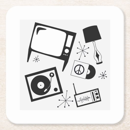 レトロ、家庭デザイン スクエアペーパーコースター (正面)