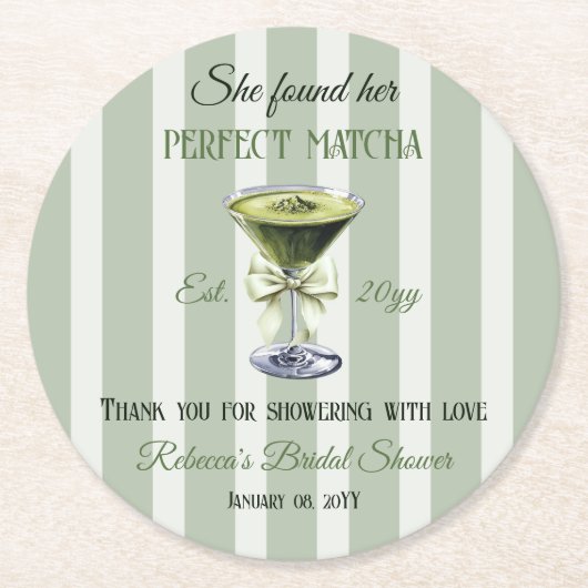 レトロ 彼女にぴったりの抹茶 ブライダルシャワーを見つけた ラウンドペーパーコースター (正面)
