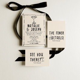 レトロ 手描き おしゃれ ハンドドローンワイン クィアウェディング 招待状