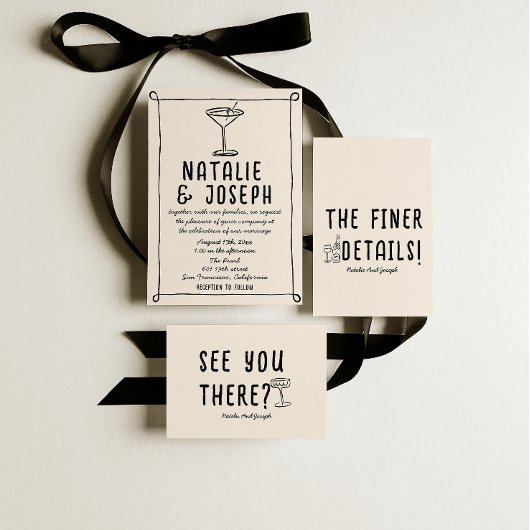 レトロ 手描き おしゃれ ハンドドローンワイン クィアウェディング 招待状