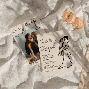 レトロ 手描き ふたりの写真 ウェディング 招待状