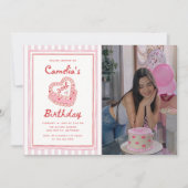 レトロ 手描き ガール 30歳 誕生日パーティー フォト 招待状 (正面)