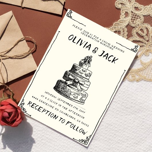 レトロ 手描き ケーキ クィア フレーム ウェディング 招待状