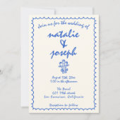 レトロ 手描き フランス風 フォト ウェディング 招待状 (正面)