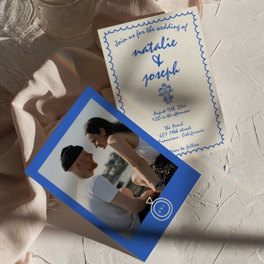 レトロ 手描き フランス風 フォト ウェディング 招待状