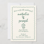 レトロ 手描き ユニーク オールインワン ウェディング 招待状 (正面)