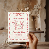 レトロ 手描き 赤 ユニークな リボン ウェディング カー セーブザデート