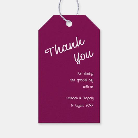 レトロ 手書き ワインカラー サンクス タグ ウェディング (正面)