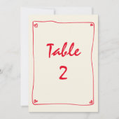 レトロ 手書き 赤 ウェディング テーブル ナンバー 招待状 (正面)