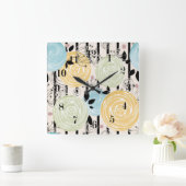 レトロ,抽象芸術の花 スクエア壁時計 (ホーム)