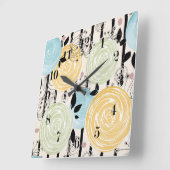 レトロ,抽象芸術の花 スクエア壁時計 (傾斜)