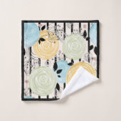 レトロ、抽象芸術花 バスタオルセット (ウォッシュタオル)