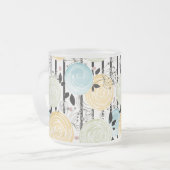 レトロ、抽象芸術花 フロストグラスマグカップ (正面左)