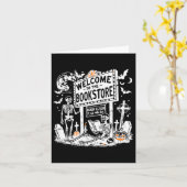 レトロ 本屋のスケルトン教師 ハロウィン ウェルカム カード (黄色い花)