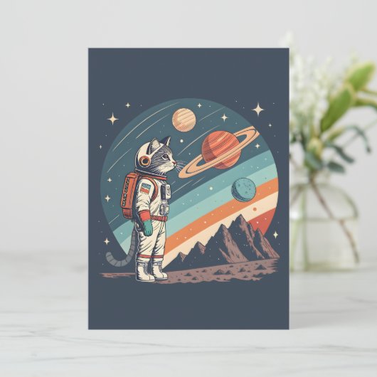 レトロ 猫 宇宙飛行士 コズミック スペース イラスト シーズンカード (スタンド正面)