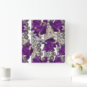 レトロ、紫のバラ スクエア壁時計 (ホーム)