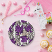 レトロ、紫のバラ ペーパープレート (パーティー)