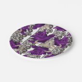 レトロ、紫のバラ ペーパープレート (アングル)