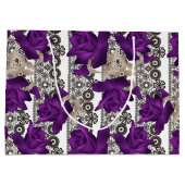 レトロ、紫のバラ ラージペーパーバッグ (裏面)