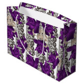 レトロ、紫のバラ ラージペーパーバッグ (裏面アングル)