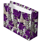 レトロ、紫のバラ ラージペーパーバッグ (正面アングル)
