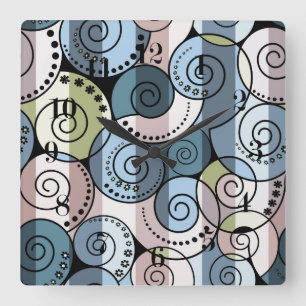 レトロ、緩和曲線 スクエア壁時計