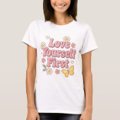 レトロ「自分を愛して」アート Tシャツ (正面)