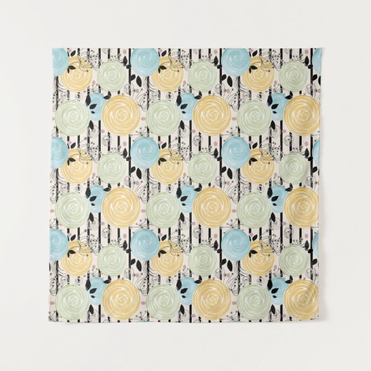 レトロ、花柄 タペストリー (正面)