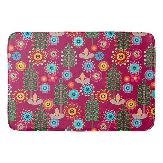 レトロ、花柄 バスマット (正面)