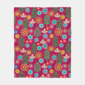 レトロ、花柄 フリースブランケット (正面)