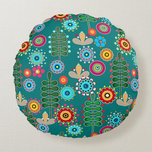 レトロ、花柄 ラウンドクッション (正面)