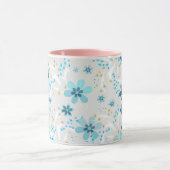 レトロ,花柄,青,灰色 マグカップ (中央)