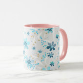 レトロ,花柄,青,灰色 マグカップ (正面右)