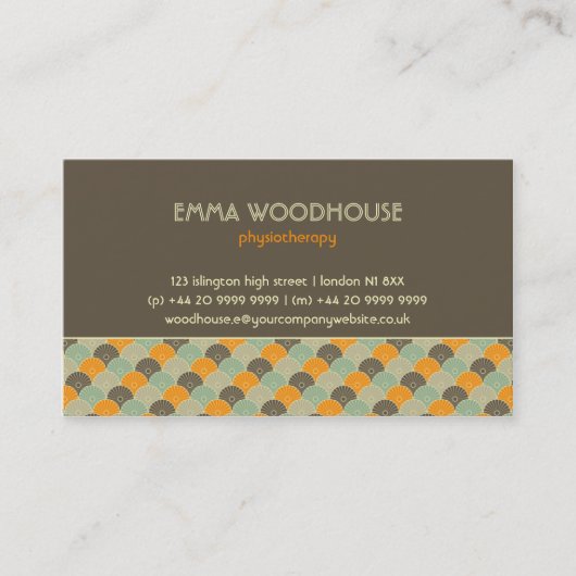 レトロ! 花:: ブラウンのベージュオレンジ 名刺 (正面)