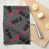 レトロ、赤い口紅 キッチンタオル (四つ折り)