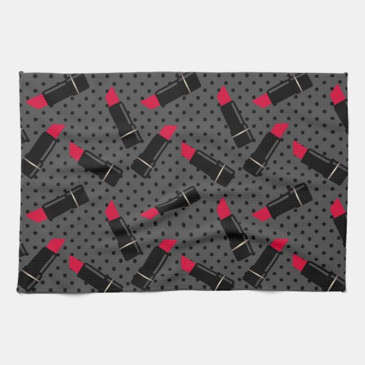 レトロ、赤い口紅 キッチンタオル (横)